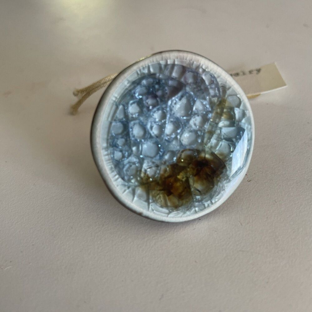 Ceramic + Glass Blue Brown Chunky Oversized Statement Ring Handmade Wearable Art - Picture 2 of 4
